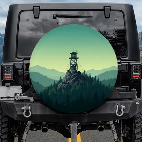 Fire Lookout Tower Mountain Forest - Outdoor Adventure Gift Spare Tire Cover