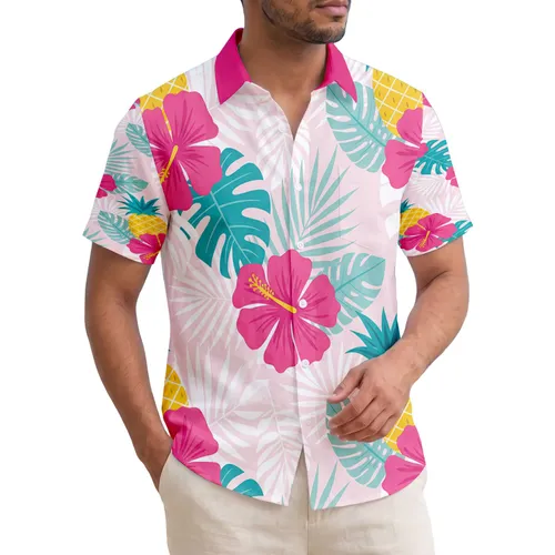 Pineapple Hibiscus Philodendron Palm Leaf - Tropical Home Decor Gift Hawaiian Shirt