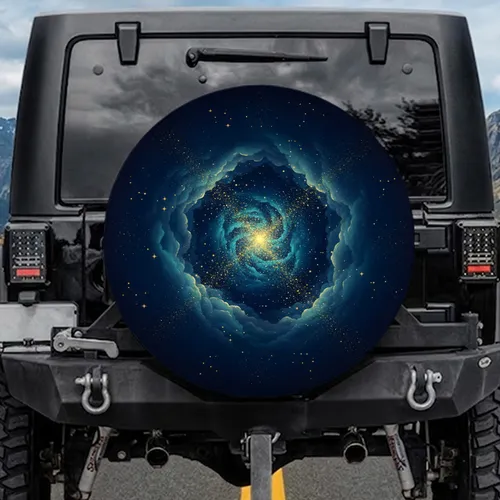 Celestial Golden Stars Blue Clouds - Cosmic Journey Travel Essentials Spare Tire Cover