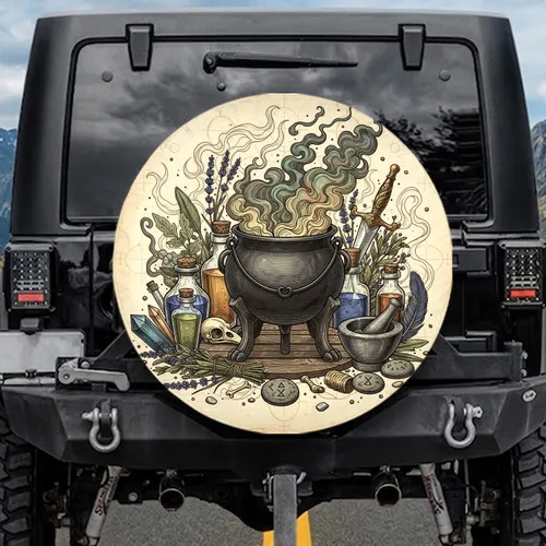 Vintage Apothecary Cauldron Witchcraft - Home Decor Gift for Witchcraft Lover Spare Tire Cover