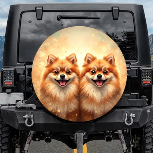 Fluffy Pomeranian Dogs - Pet Lover Home Decor Gift Spare Tire Cover
