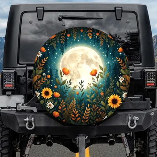 Luminous Full Moon Night Sky Fantastical Forest - Home Decor Gift for Fantasy Lover Spare Tire Cover