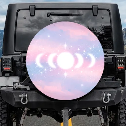 Glowing Moon Phase Nebula Starburst - Home Decor Gift for Space Lover Spare Tire Cover