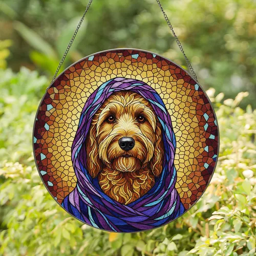 Shaggy Dog Portrait Elaborate Hood - Dog Lover Home Decor Gift Stained Glass Suncatcher