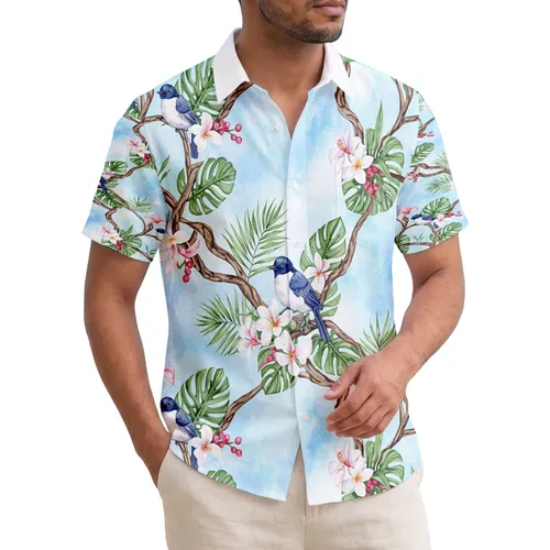 Tropical Birds Gnarled Branches Palm Fronds Blossoms - Wildlife Lover Gift Hawaiian Shirt