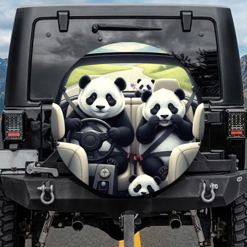 Panda Family Road Trip Adventure - Vehicle Interior Travel Gift for Wildlife Lover Spare Tire Cover