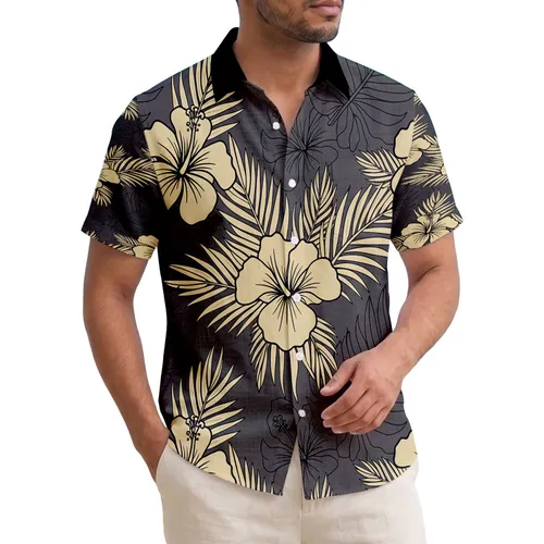 Outlined Hawaiian Hibiscus Palm Leaves - Tropical Lifestyle Home Decor Gift for Garden Lover Hawaiian Shirt