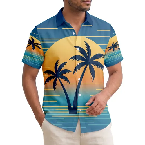 Palm Trees Sunset Sunrise Ocean Horizon - Tropical Lifestyle Gift Hawaiian Shirt