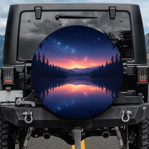 Forest Lake Celestial Sky Mountains - Outdoor Adventure Gift Spare Tire Cover