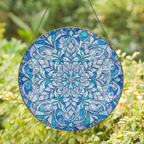 Symmetrical Snowflake Starburst Leaves Petals Crystal Forms Ice Shards - Winter Window Decor Gift Stained Glass Suncatcher