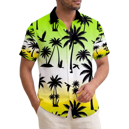 Palm Tree Birds Silhouettes Gradient Beach Ocean - Home Decor Travel Gift Hawaiian Shirt