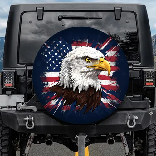 Majestic Bald Eagle American Flag Wildlife Decor - Independence Day Gift for Veterans Spare Tire Cover