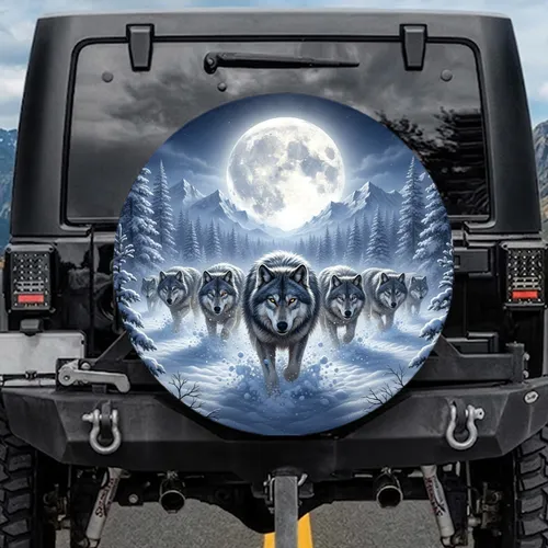 Powerful Wolves Deep Snow Forest Mountains Full Moon - Outdoor Adventure Lover Gift Spare Tire Cover