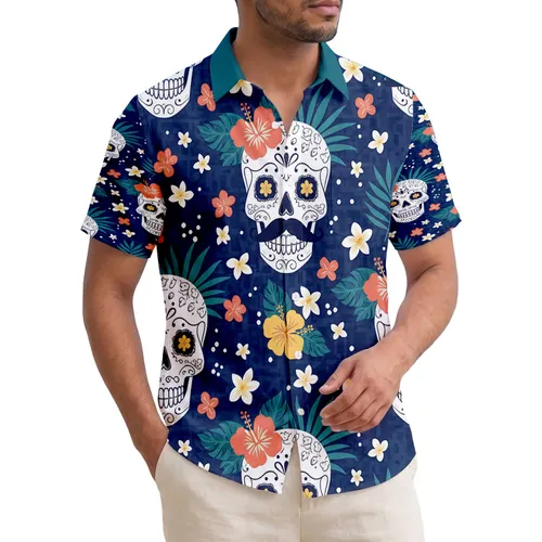 Sugar Skull Tropical Daisy Floral - Tropical Lifestyle Gift Hawaiian Shirt