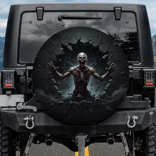 Screaming Zombie Exploding from Concrete - Halloween Horror Fan Gift Spare Tire Cover