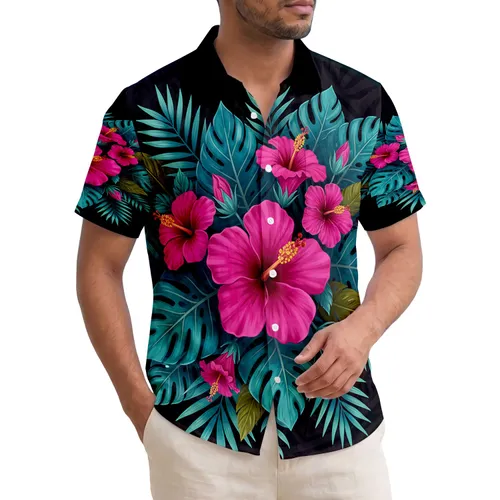 Hibiscus Flower Tropical Leaves Floral Bouquet - Home Decor Gift for Garden Lover Hawaiian Shirt
