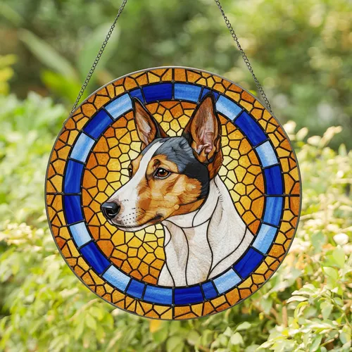 Rat Terrier Dog Profile Stained Glass Mosaic Portrait for Dog Lover Pet Owner Home Decor Stained Glass Suncatcher