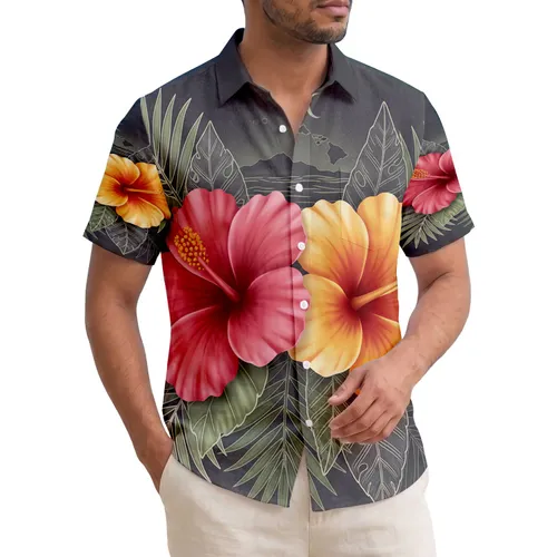 Hibiscus Palm Fronds Tropical Island - Tropical Lover Gift Hawaiian Shirt