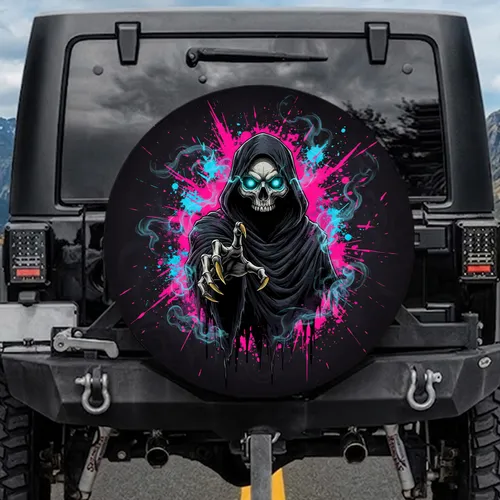 Haunting Grim Reaper Skull Hooded Cloak Skeletal Claw - Graphic Novel Fan Gift Spare Tire Cover