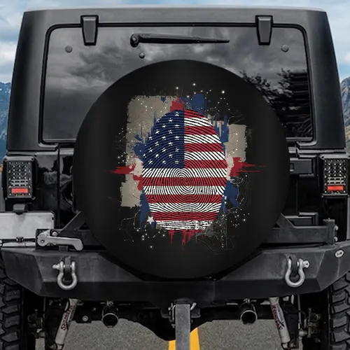 American Flag Fingerprint - Independence Day Gift for Veterans Spare Tire Cover