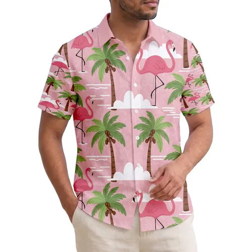 Elegant Pink Flamingos White Clouds Palm Trees - Home Decor Gift for Flamingo Lovers Hawaiian Shirt