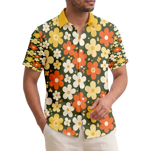 Tropical Flowers Rounded Petals Circular Centers - Home Decor Gift for Floral Lovers Hawaiian Shirt
