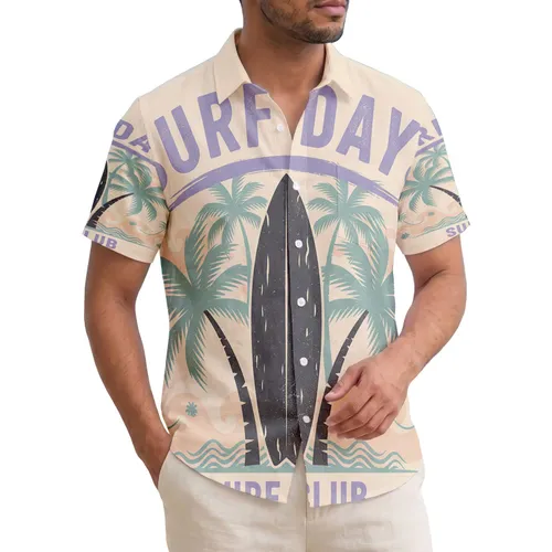 Surf Days Surf Club Black Surfboard Palm Trees Tropical - Beach Life Gift for Surfers Hawaiian Shirt