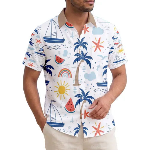 Palm Tree Speed Boat Sailboat Sun Watermelon - Beach Lover Summer Gift Hawaiian Shirt