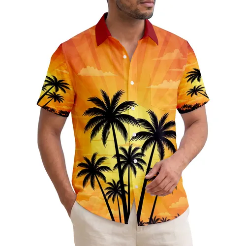 Silhouetted Palm Trees Glowing Sunset Island Horizon - Tropical Home Decor Gift for Island Lovers Hawaiian Shirt