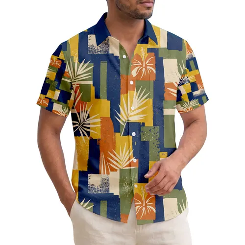 Tropical Palm Hibiscus Leaves Blocks - Everyday Home Decor Gift for Island Decor Hawaiian Shirt
