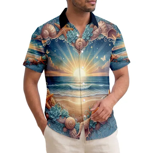 Heart Seashell Starfish Beach Sunset - Home Decor Gift for Beach Lover Hawaiian Shirt