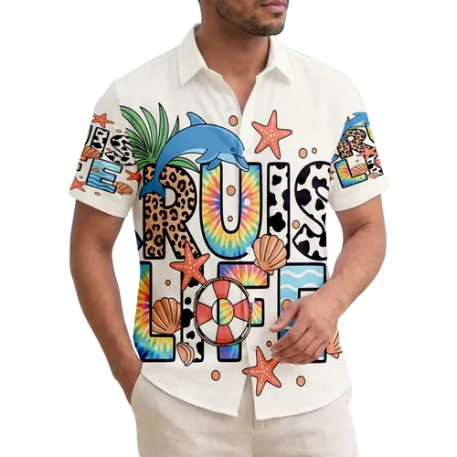 CRUISE LIFE Dolphins Starfish Seashells Palm Tree - Cruise Vacation Gift for Travel Lover Hawaiian Shirt