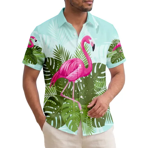 Pink Flamingo Tropical Monstera Palm Leaves - Tropical Lifestyle Gift for Flamingo Lovers Hawaiian Shirt