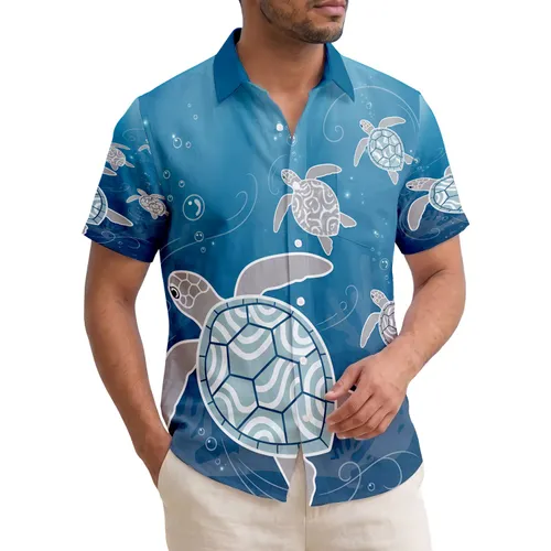 Family of Four Sea Turtles Ocean Currents Coral Reef Underwater - Ocean Lover Gift Hawaiian Shirt