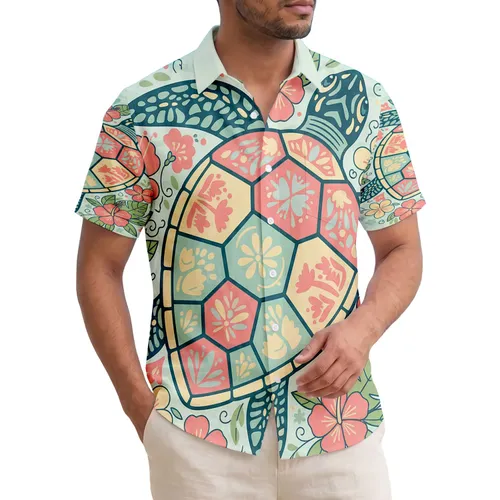 Sea Turtle Tropical Blooms Leaves Ocean Water - Wildlife Lover Gift Hawaiian Shirt
