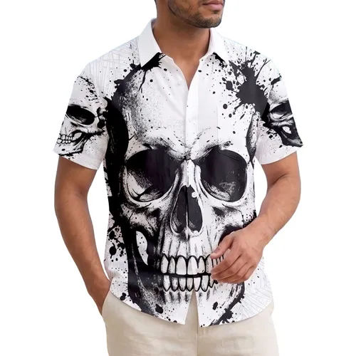 Skull Palm Fronds Hibiscus Floral - Tropical Getaway Home Decor Gift for Island Lovers Hawaiian Shirt