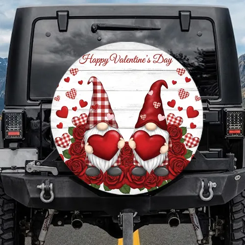 Valentine Gnomes Hearts Holiday Text - Valentine's Day Celebration Spare Tire Cover
