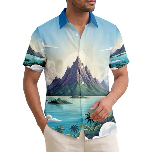 Tropical Island Vista Palm Trees Sun Clouds - Home Decor Gift Hawaiian Shirt