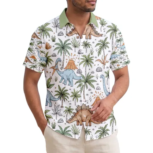 Dinosaurs Tropical Volcano Palm Trees - Tropical Lover Gift for Dinosaur Lovers Hawaiian Shirt