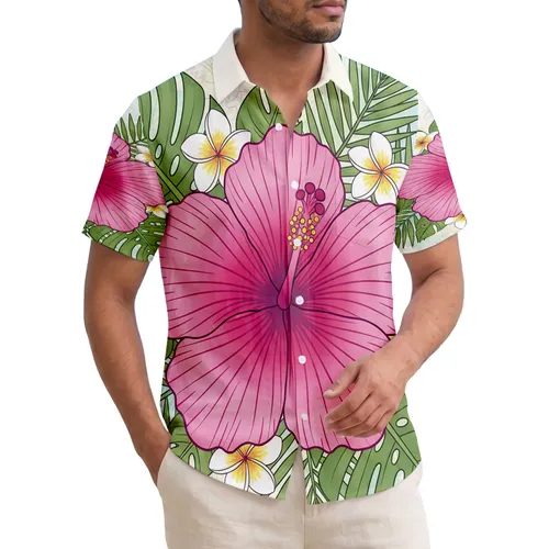Pink Hibiscus Flower Monstera Palm Frangipani - Tropical Home Decor Gift Hawaiian Shirt