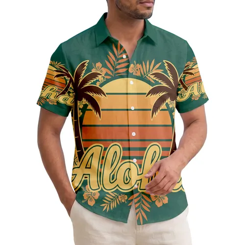 Aloha Sunset Palm Trees Hibiscus Tropical Leaves - Travel Getaway Gift Hawaiian Shirt