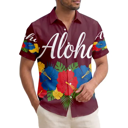 Aloha Script Hibiscus Palm Frond Garland - Tropical Home Decor Gift Hawaiian Shirt
