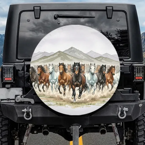Galloping Wild Horses Mountain Range Outdoor Adventure Gift for Horse Lovers Spare Tire Cover