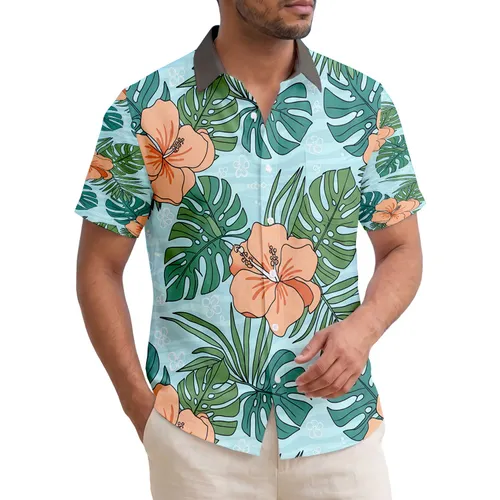 Blooming Tropical Flowers Monstera Palm Fronds - Summer Vacation Gift Hawaiian Shirt