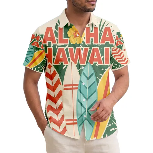 ALOHA HAWAII Hibiscus Surfboards Palm Fronds - Tropical Lifestyle Surfer Gift Hawaiian Shirt