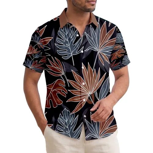 Broad Palmate Elongated Tropical Foliage Leaves - Island Decor Gift for Plant Lovers Hawaiian Shirt