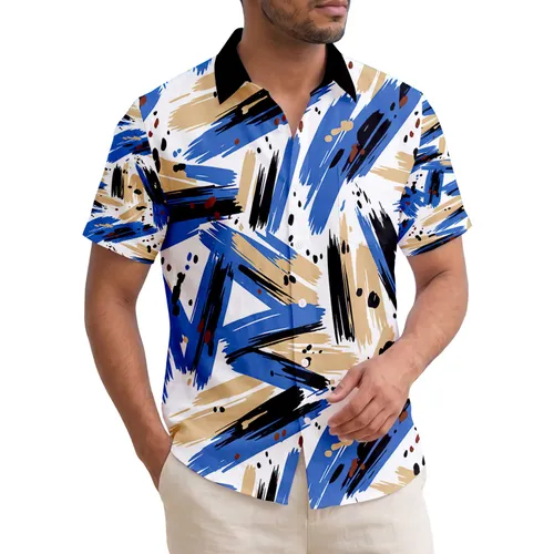 Hawaiian Tropical Strokes Splatter Varying Widths - Travel Essentials Gift for Summer Vacation Hawaiian Shirt