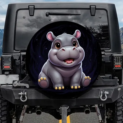 Smiling Baby Hippopotamus Creature Cosmic Stars - Home Decor Gift for Wildlife Lovers Spare Tire Cover