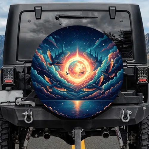 Celestial Orb Mystical Clouds Castle Birds - Fantasy Lover Gift Spare Tire Cover