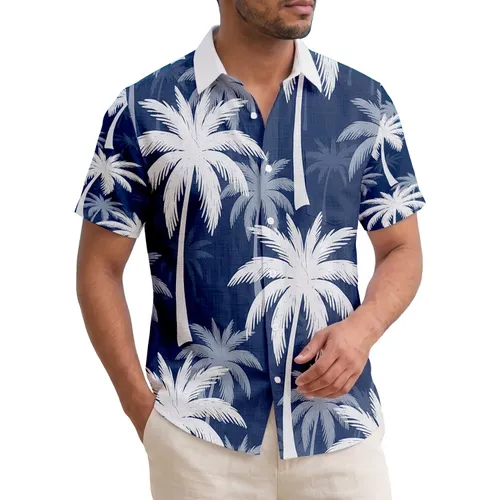 White Palm Trees Blue Palm Foliage - Tropical Vacation Gift for Beach Lover Hawaiian Shirt